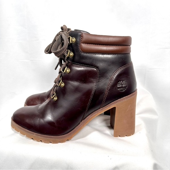 Timberland Allington Heeled Hiker Boots Leather Lug Sole Burgundy Oxblood W’s 8 - Picture 3 of 13